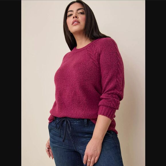 Torrid Cashmere Pullover Sweater 3X 22 24 Vegan Tunic Crew Neck Berry Pink Soft - Picture 4 of 11